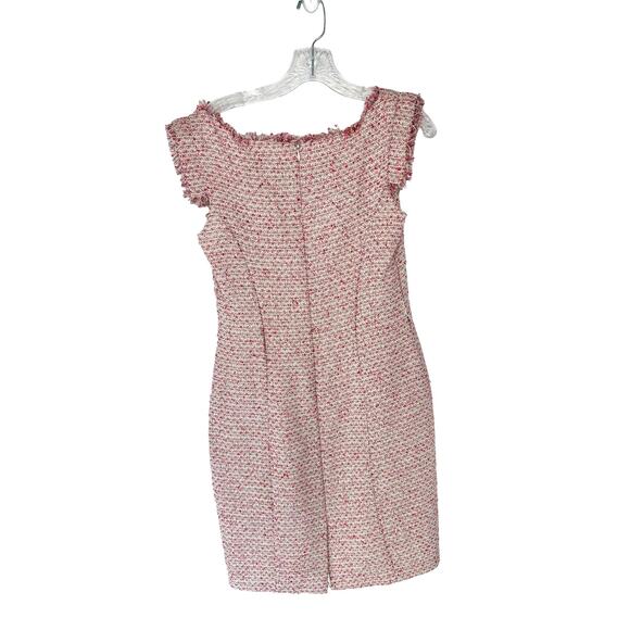 Theia Pink White Tweed Twee Fringe Coquette Knee Length Sheath Dress Size 6 - Picture 7 of 10